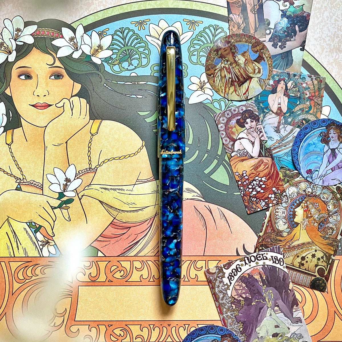 Estie Regular Nouveau Blue Gold Trim Fountain Pen