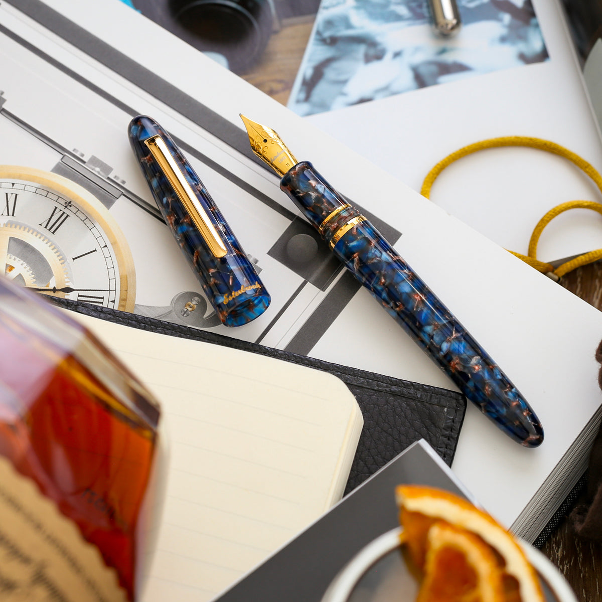 Estie Regular Nouveau Blue Gold Trim Fountain Pen