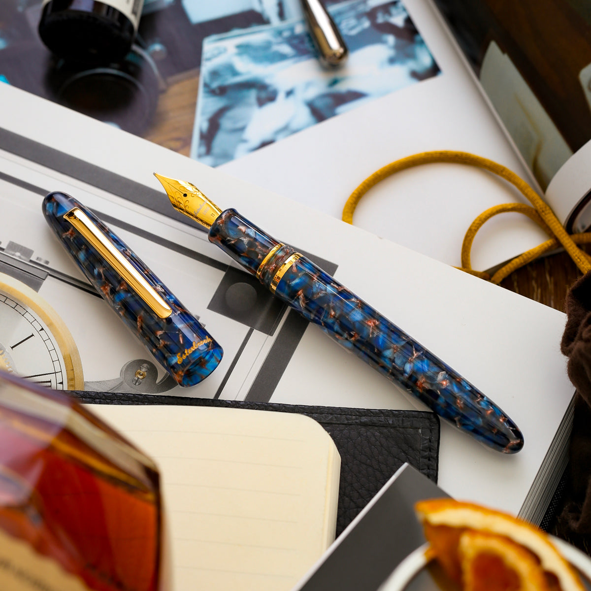 Estie Regular Nouveau Blue Gold Trim Fountain Pen