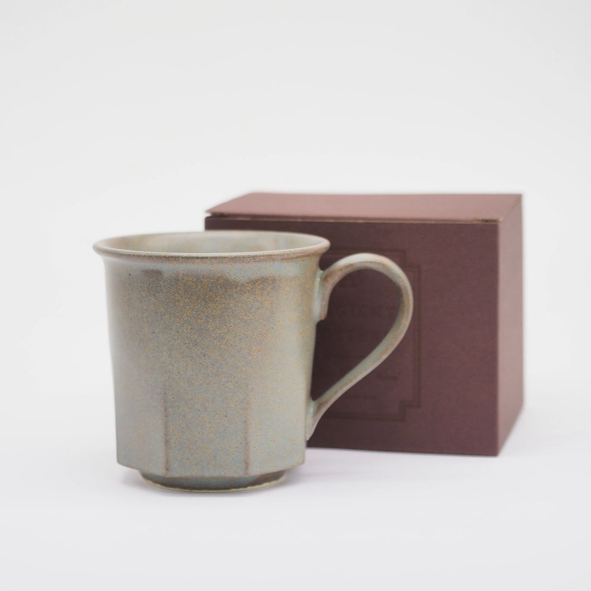 Ancient pottery octagonal mug cup gray