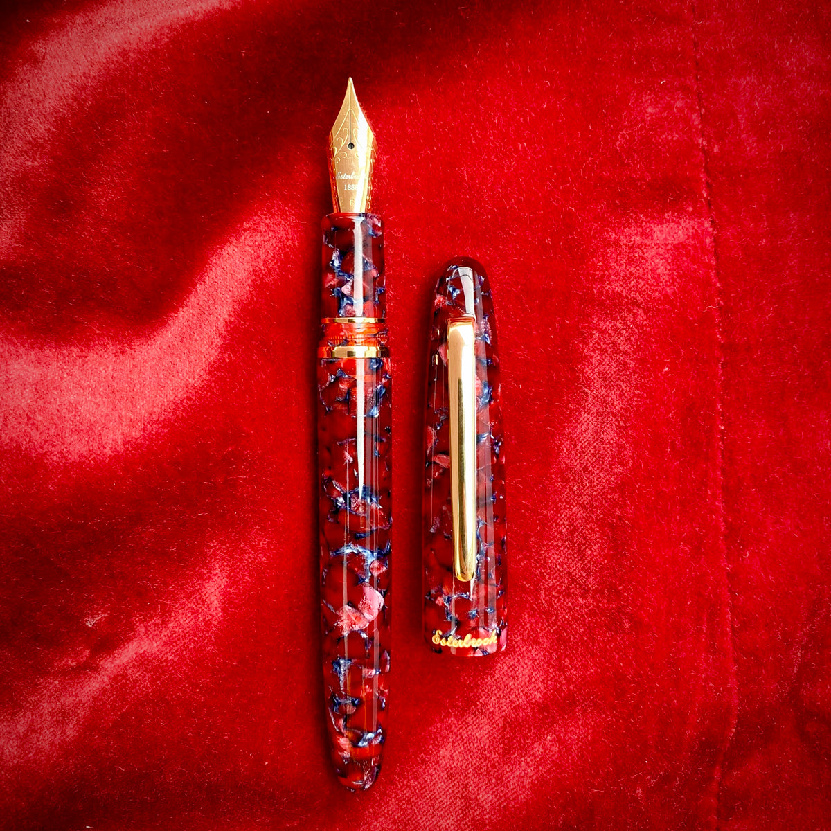 Estie Oversize Scarlet Gold Trim Fountain Pen