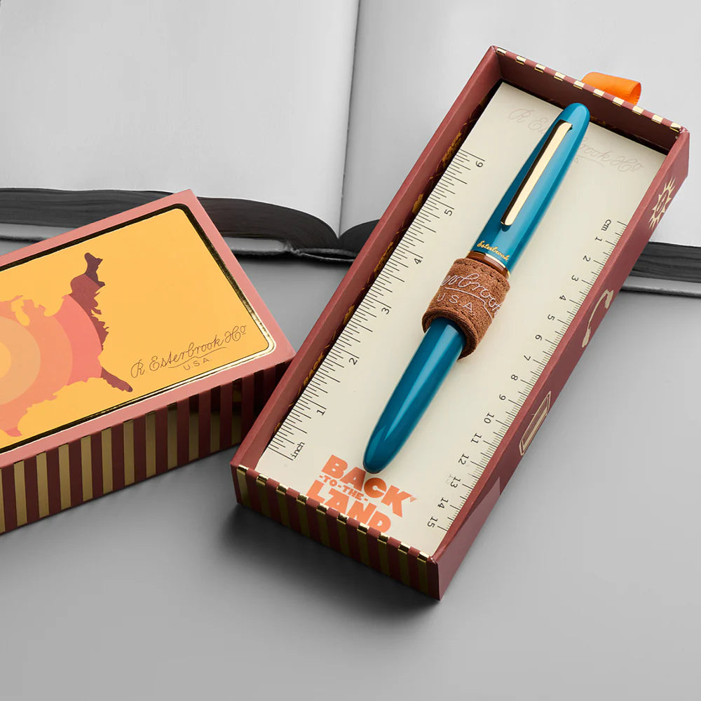 Back to the Lands Estie Fountain Pen / Funky Lake / Gold Trim / Piston Filler - F