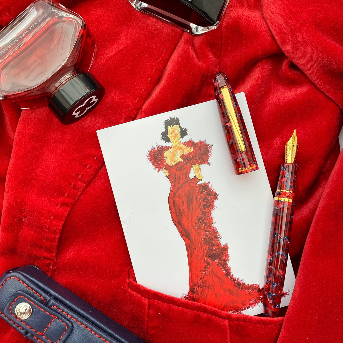 Estie Oversize Scarlet Gold Trim Fountain Pen