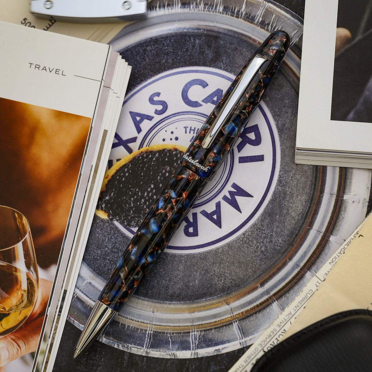 Estie Nouveau Blue Gold Trim Rollerball