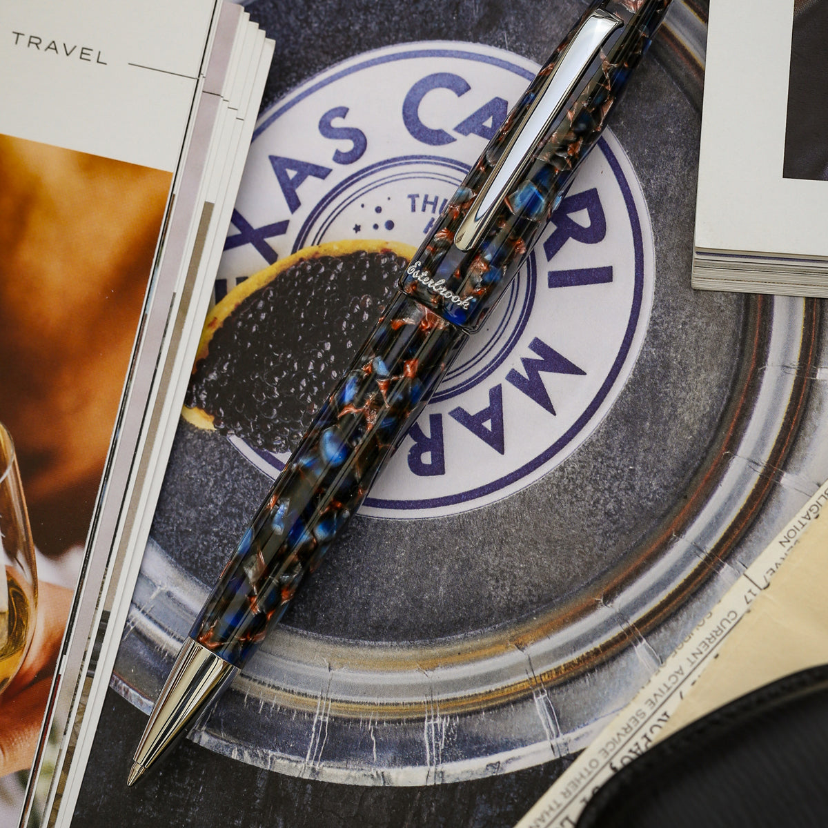 Estie Nouveau Blue Gold Trim Rollerball