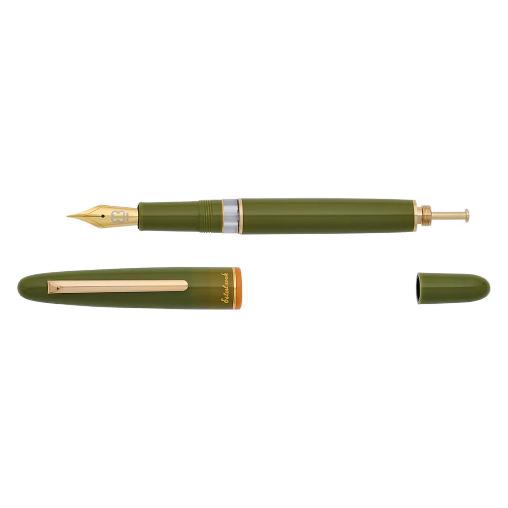 Back to the Lands Estie Fountain Pen / Quirky Leaf / Gold Trim / Piston Filler - F