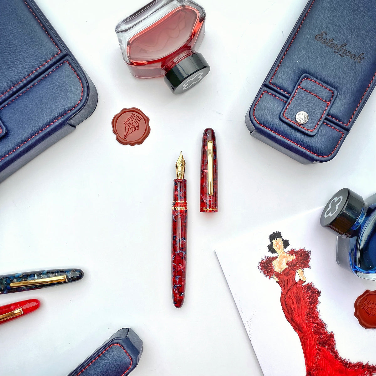 Estie Oversize Scarlet Gold Trim Fountain Pen