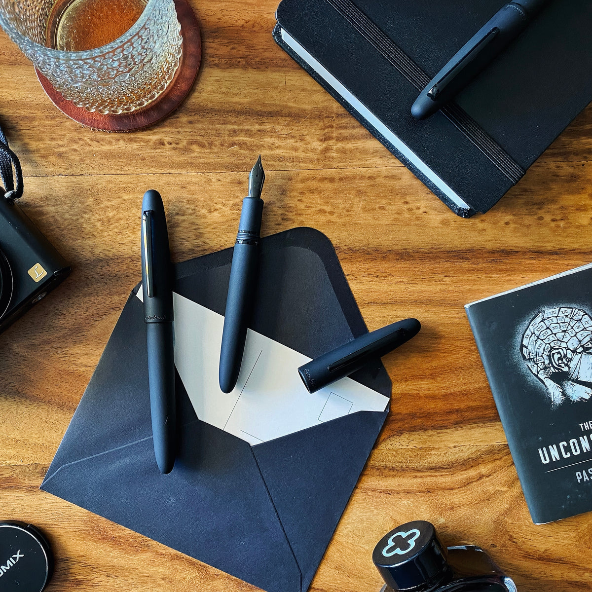 Estie Fountain Pen With Push Piston Raven Black Matte