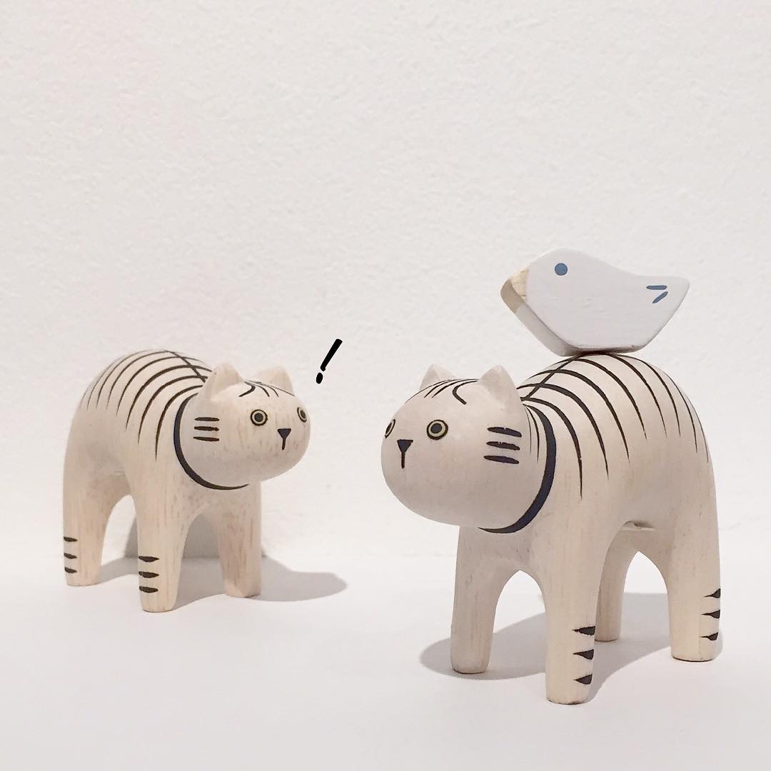 Pole pole wooden animal Tiger cat