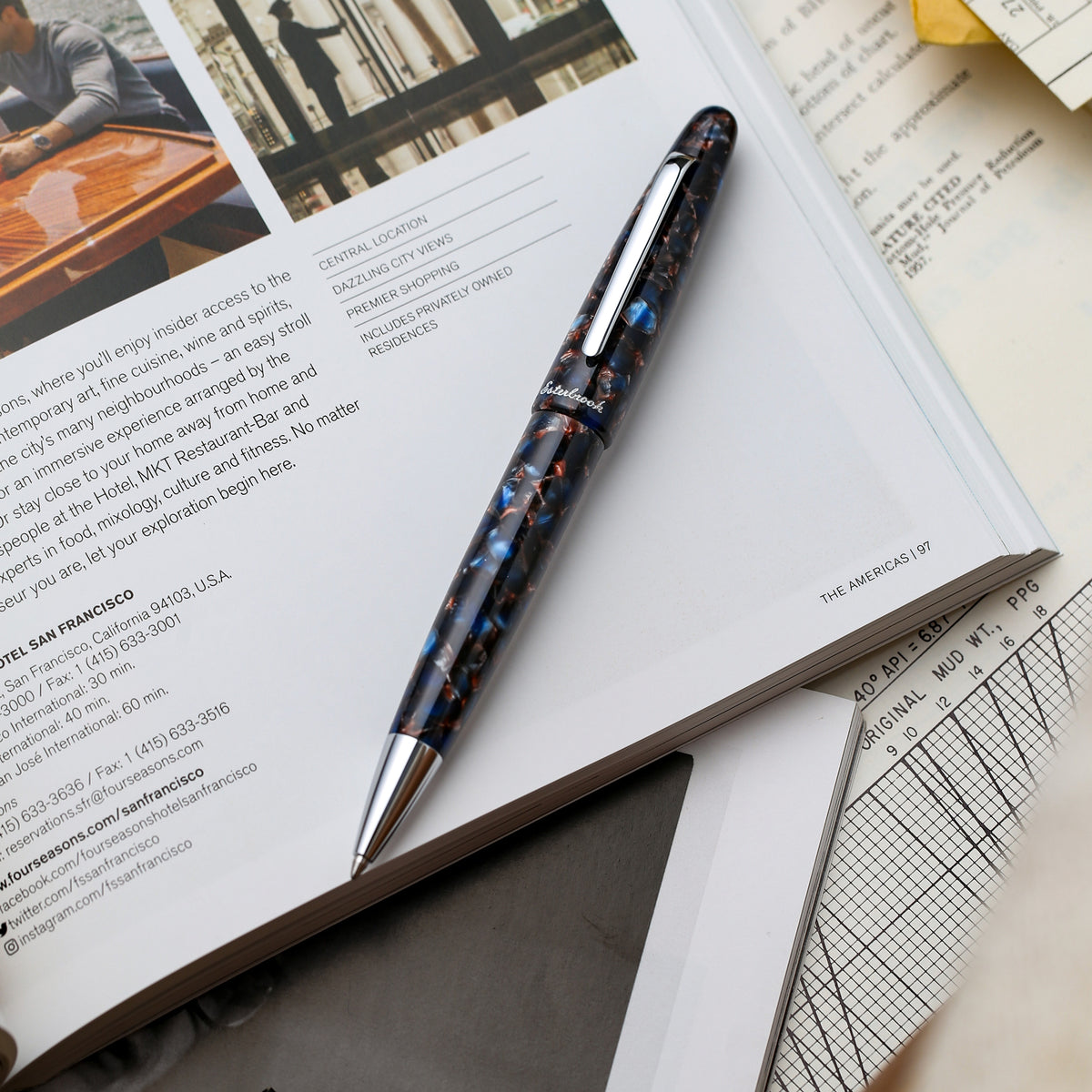 Estie Nouveau Blue Gold Trim Rollerball