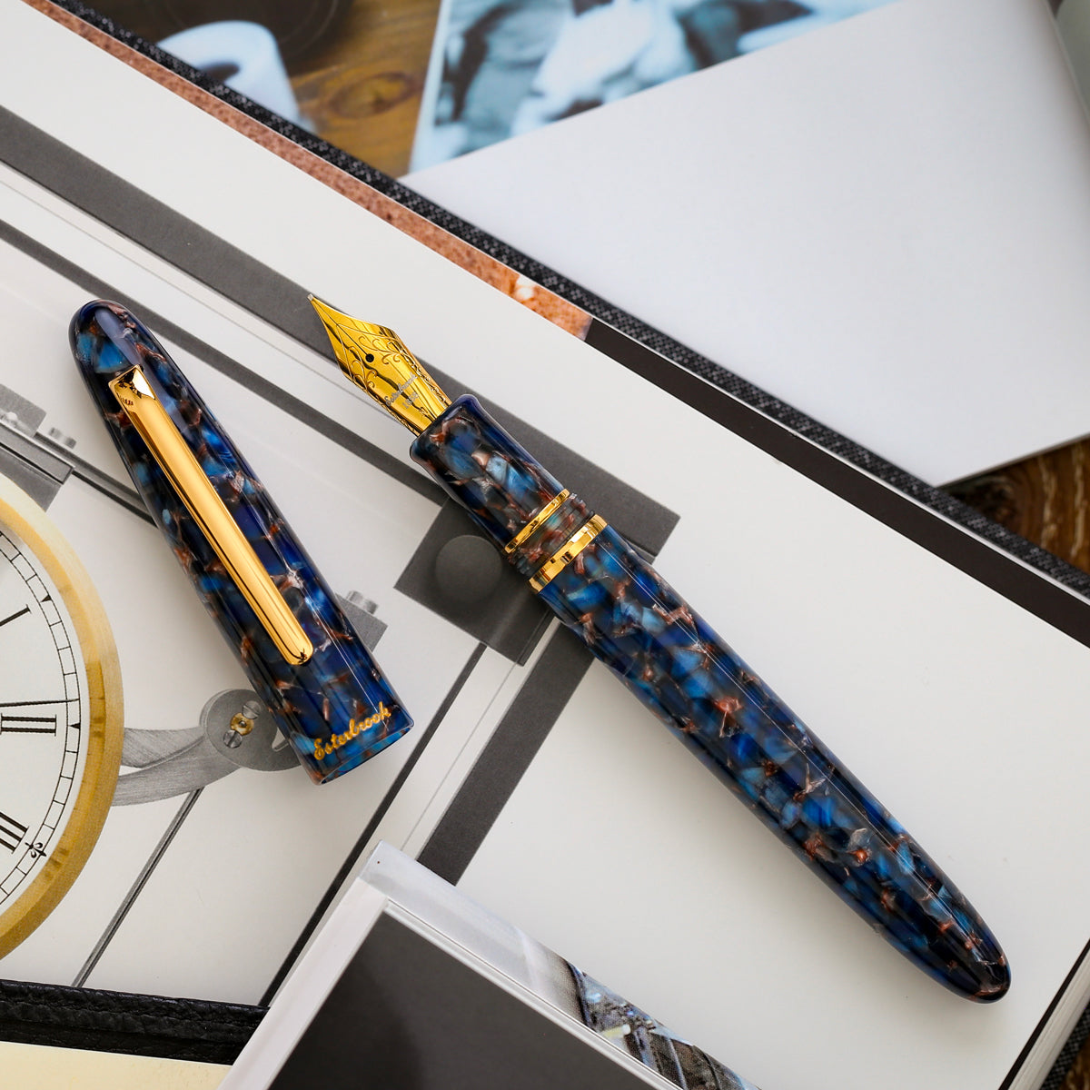 Estie Regular Nouveau Blue Gold Trim Fountain Pen