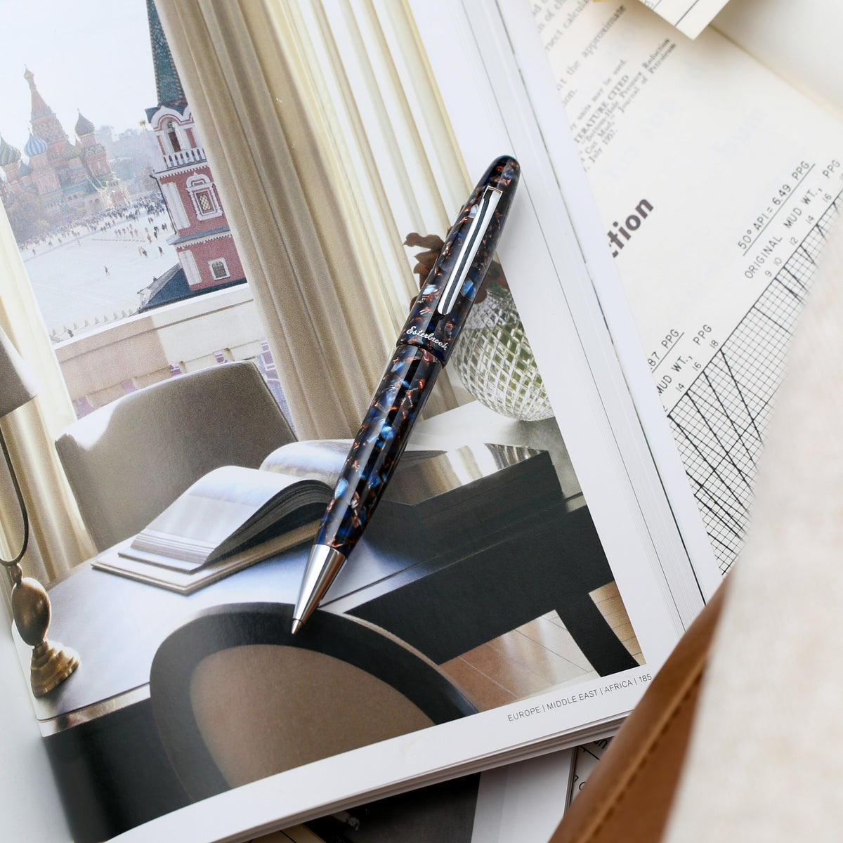 Estie Nouveau Blue Gold Trim Rollerball