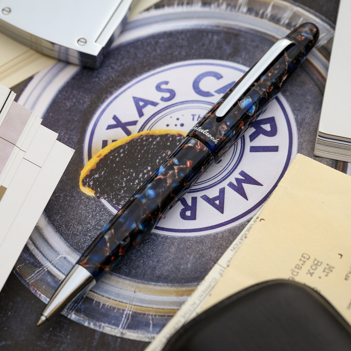 Estie Nouveau Blue Gold Trim Rollerball